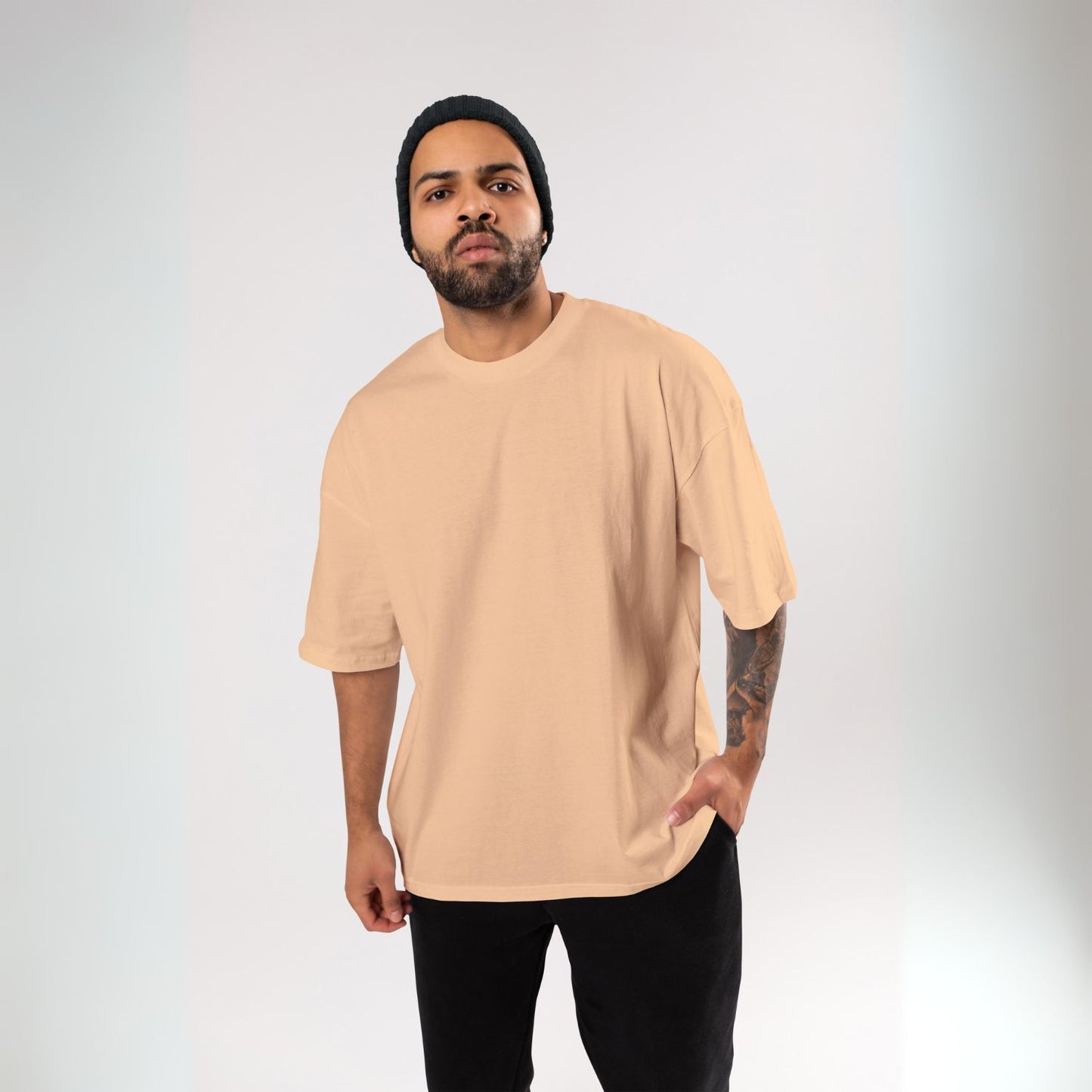 Plain/Solid : Beige Oversized T-Shirt for Men