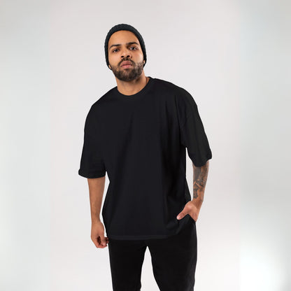 Plain/Solid : Black Oversized T-Shirt for Men