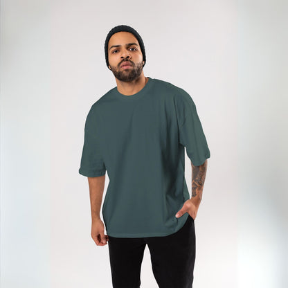 Plain/Solid : Bottle Green Oversized T-Shirt for Men