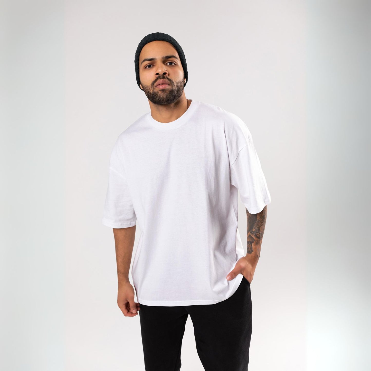 Plain/Solid : White Oversized T-Shirt for Men