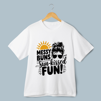 Messy Buns Sun Kissed Fun Graphic Printed Oversized Women's T-shirt