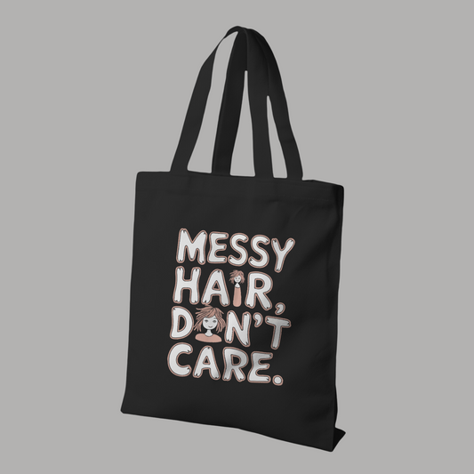 Messy Hair Don't Care Black Canvas Tote Bag