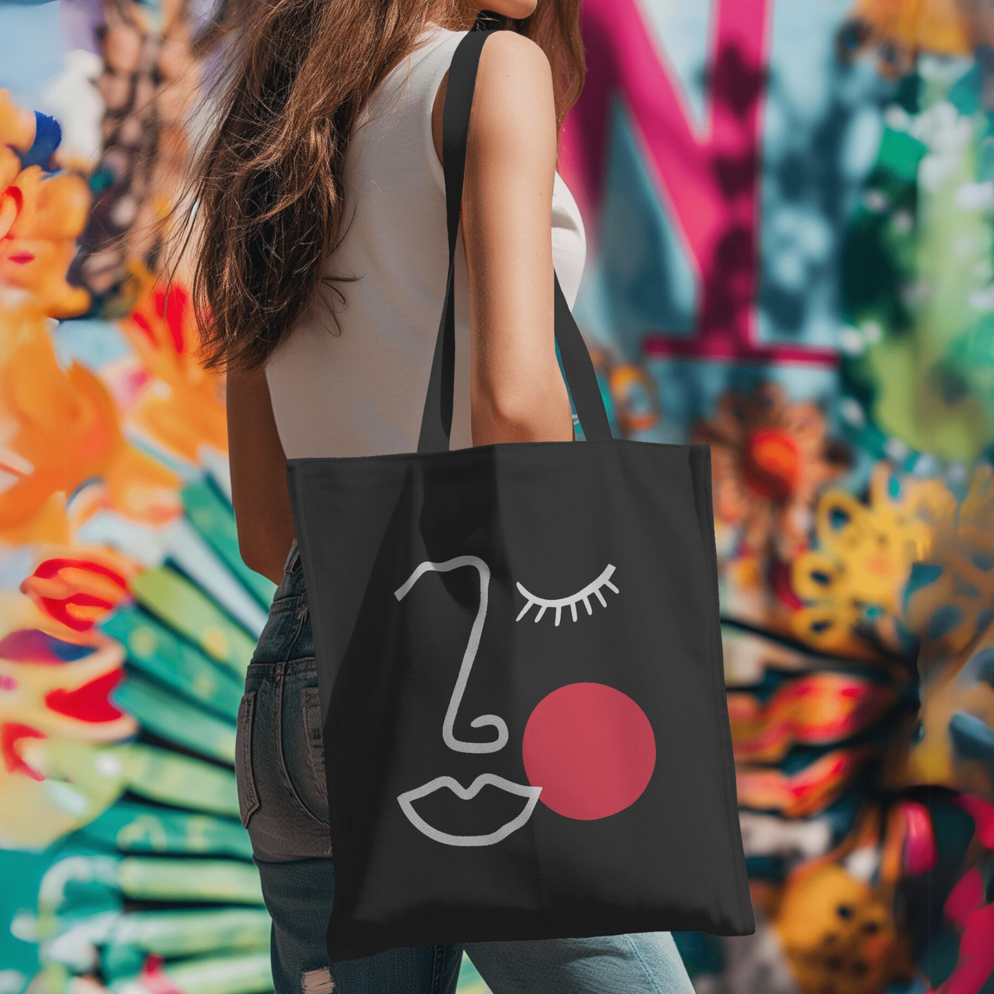 Minimalist Womanhood Line art Black Canvas Tote Bag