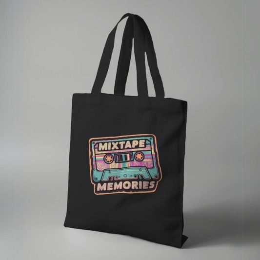 Mixtape Memories Black Canvas Tote Bag