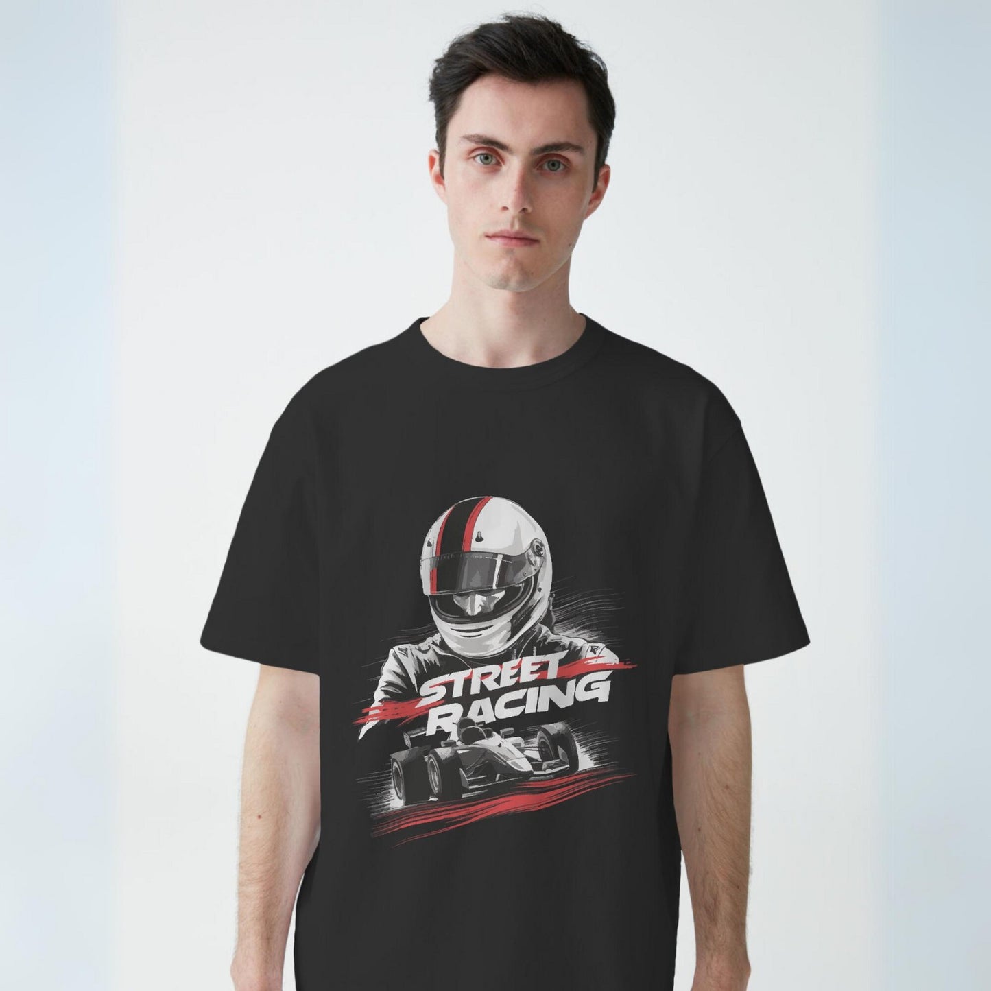 Men's Street Racing Graphic Printed Oversized T-shirt