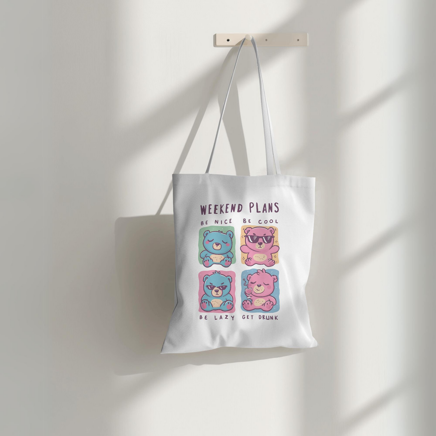 Weekend Plans White Canvas Tote Bag