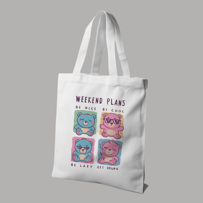 Weekend Plans White Canvas Tote Bag