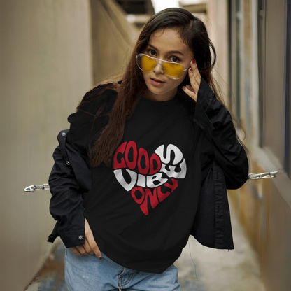 Women's Good Vibes Only Heart Shaped Graphic Printed Oversized T-shirt