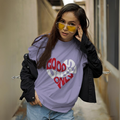 Women's Good Vibes Only Heart Shaped Graphic Printed Oversized T-shirt