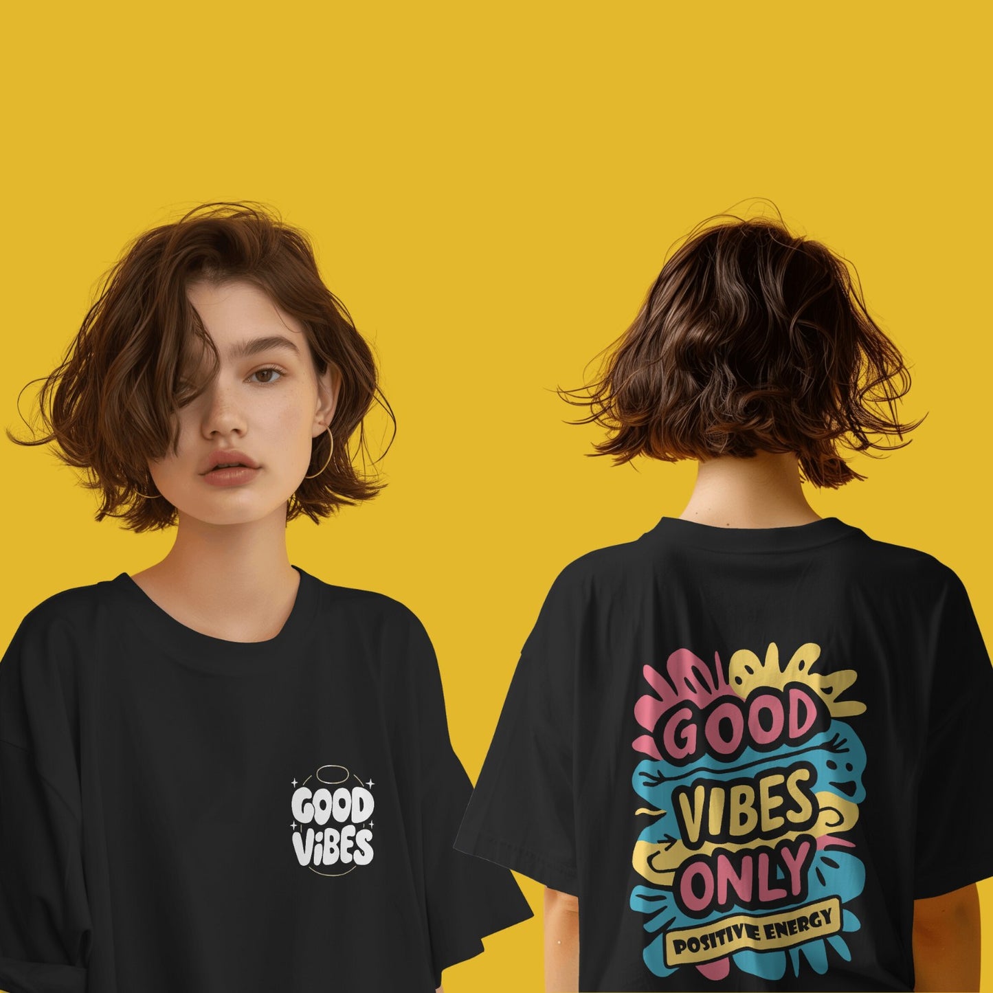 Women's Good Vibes Only Graphic Printed Oversized T-shirt