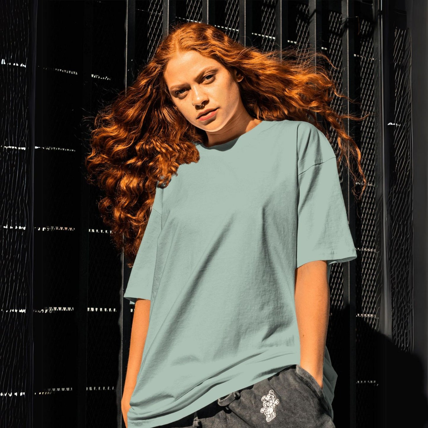 Plain/Solid: Pistachio Oversized Round Neck T-Shirt Women