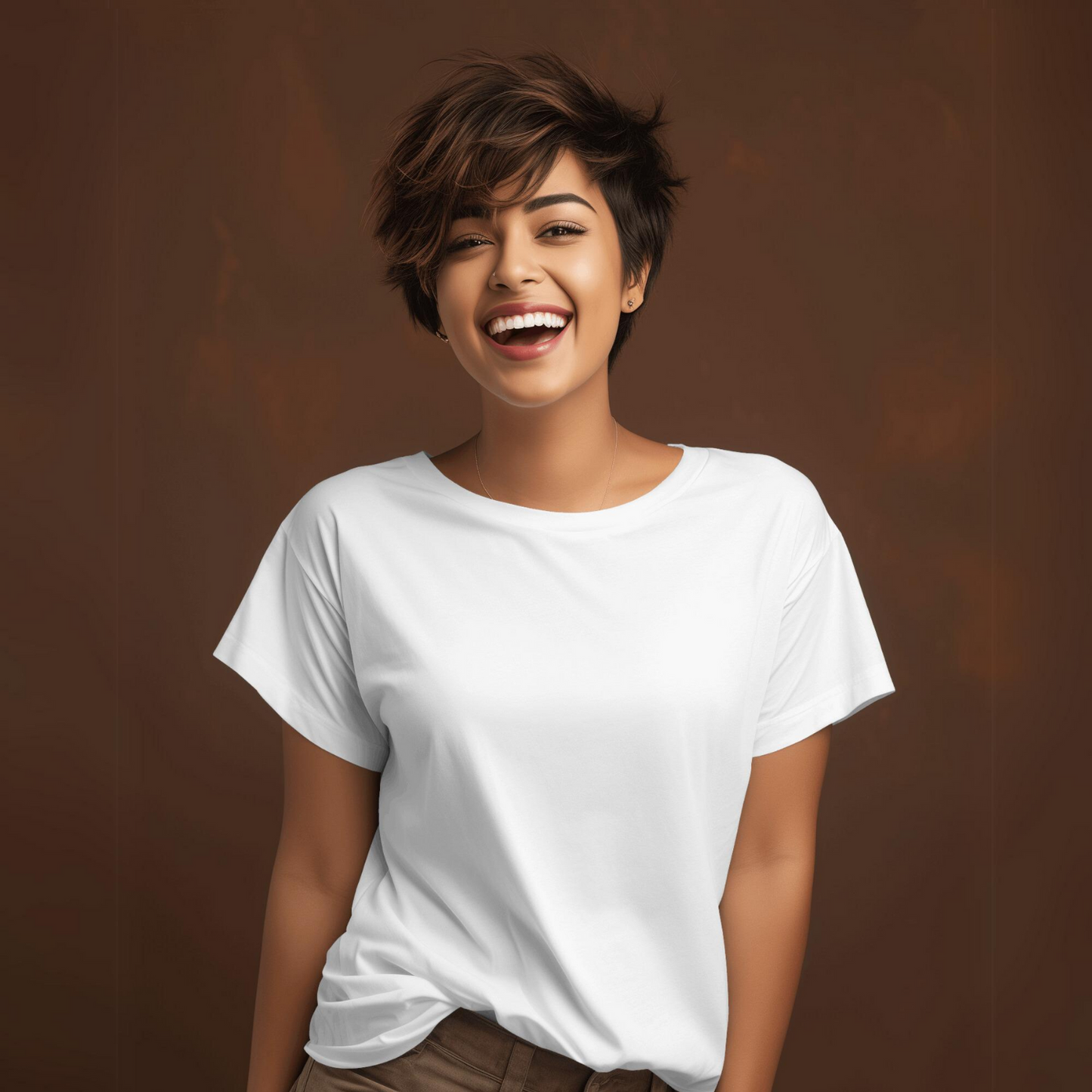 Plain/Solid: White Round Neck T-Shirt Women